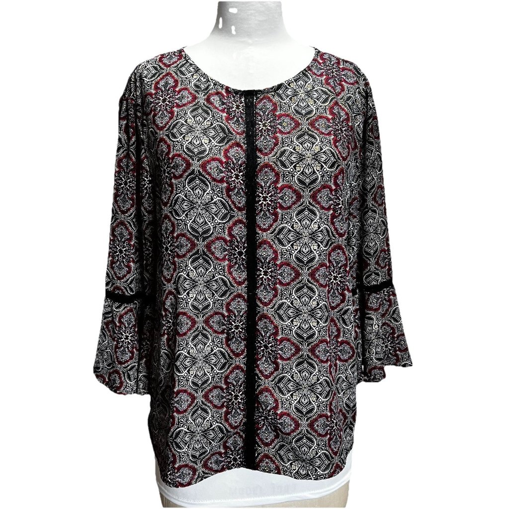 Blue Rain Francesca’s Long Sleeve Mosaic Blouse Ties In Back Women’s Size Large
